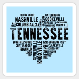 Tennessee Heart Love Knoxville Nashville Memphis Cookeville Gatlinburg Loudon Chattanooga Kingsport Johnson City Sticker